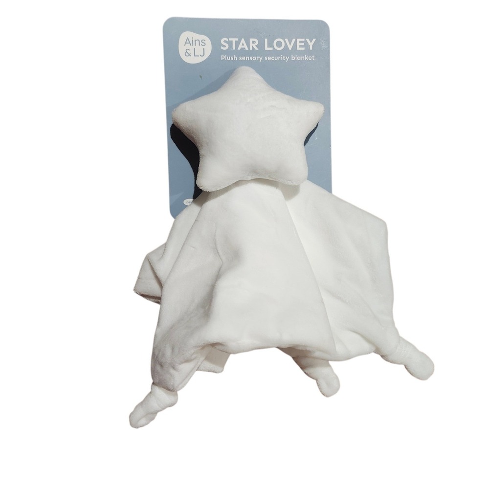 Ains & LJ Star Lovey Security Blanket Infants White Plush Sensory Toy